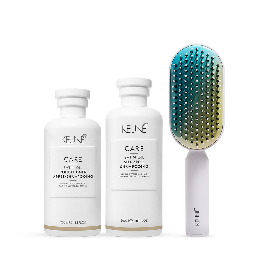 Keune Care Satin Oil Shampoo & Conditioner with Keune Hair Professional Brush