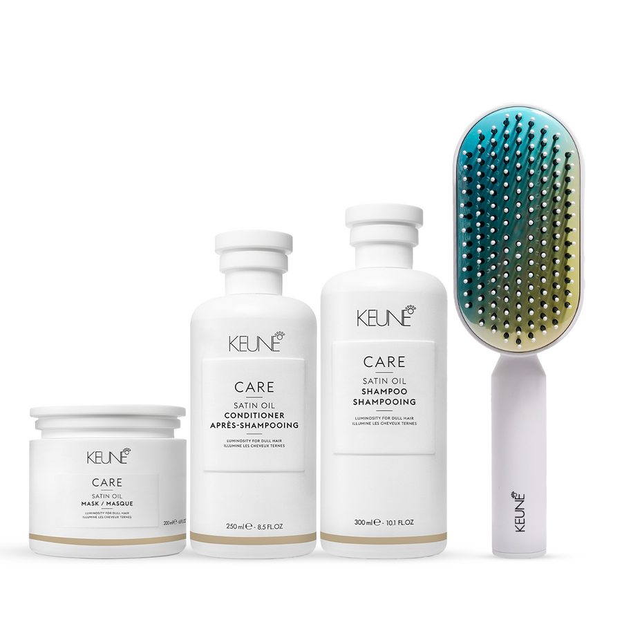 Keune Care Satin Oil Shampoo & Conditioner, Care Satin Oil Mask with Keune Hair Professional Brush